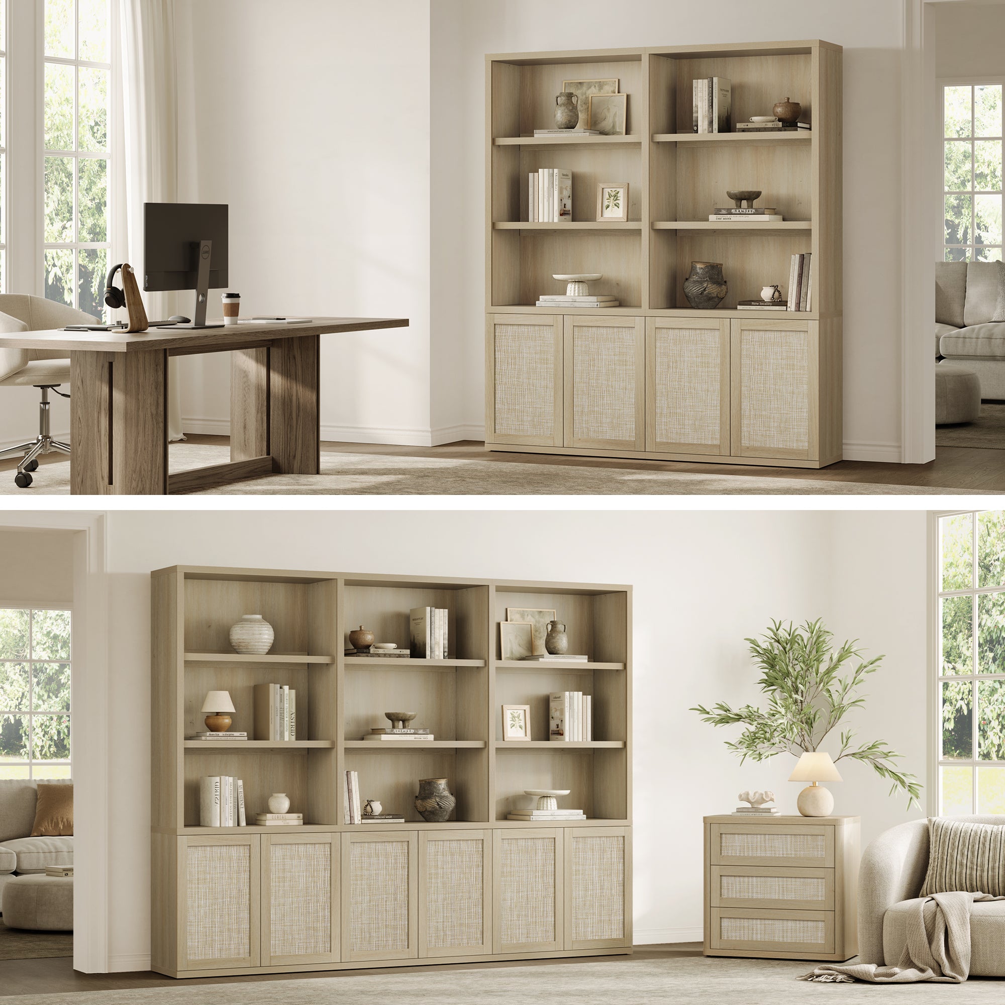 Zura Rattan Bookcase, 71 Inches Tall