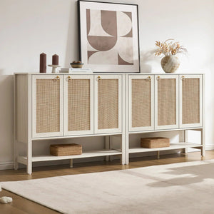 Terra Shoe Cabinet Rattan with 3 Doors, Set of 2