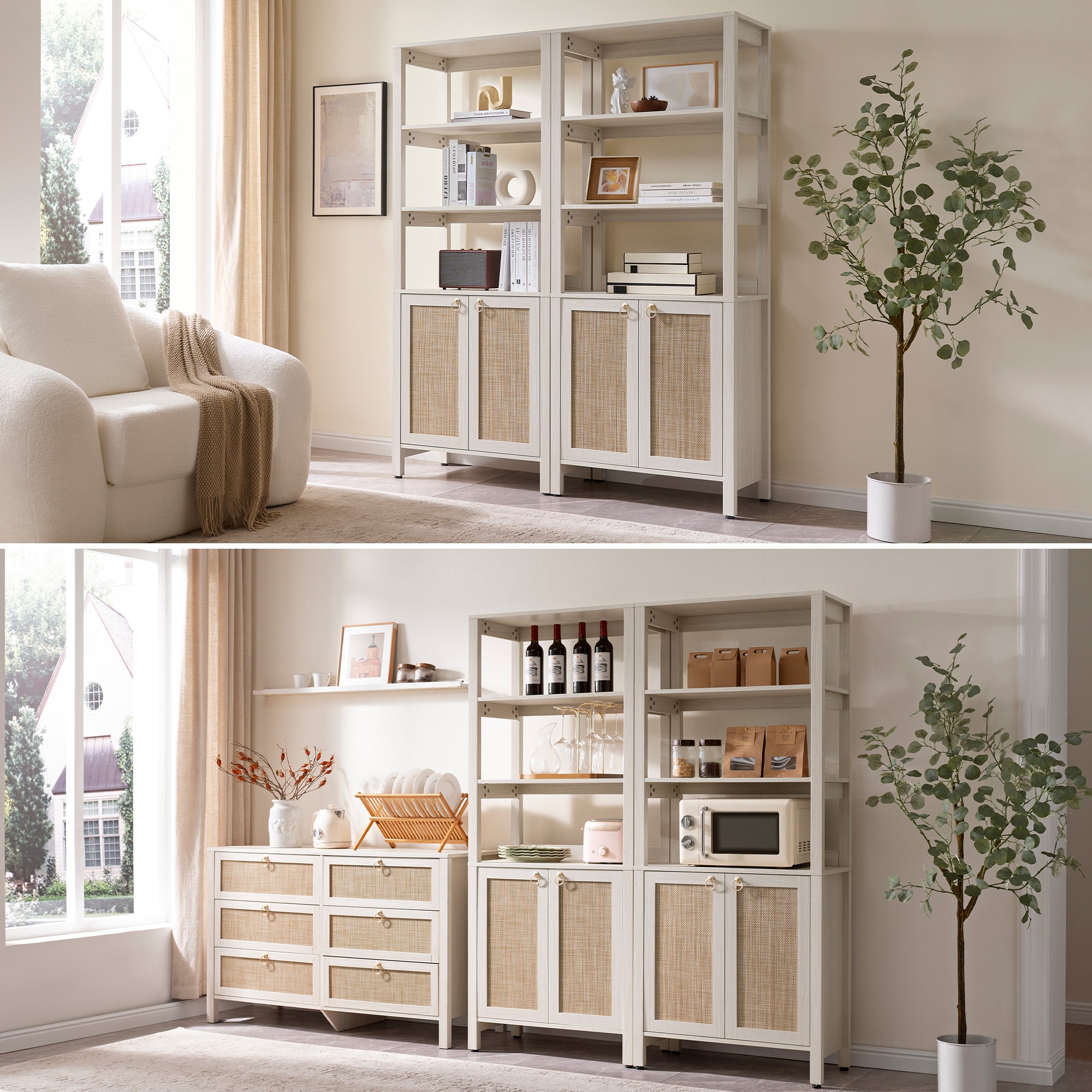Terra Rattan White Bookshelf, 2 Doors