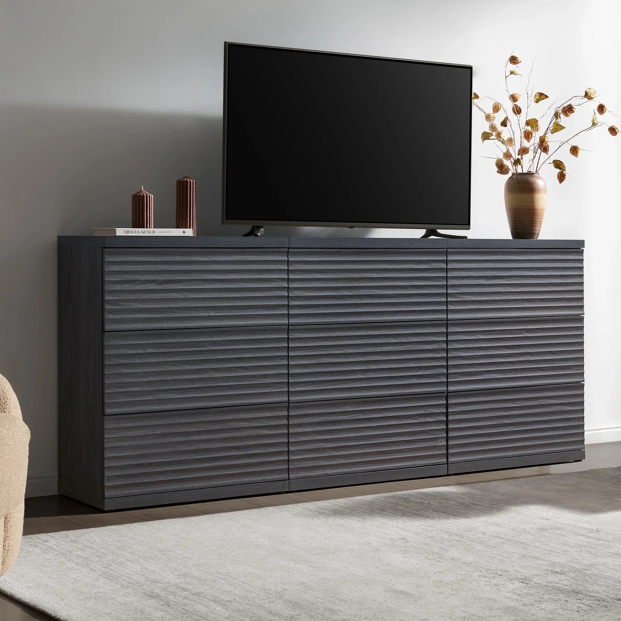 Stria 9-Drawer Dresser and Cas Nightstands Set