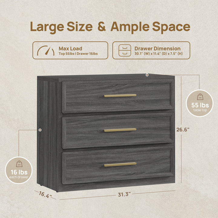 Crescent Nightstand with 3 Drawers for Bedroom