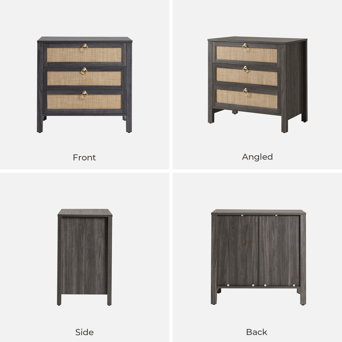 Terra Black Nightstand with 3-Drawer
