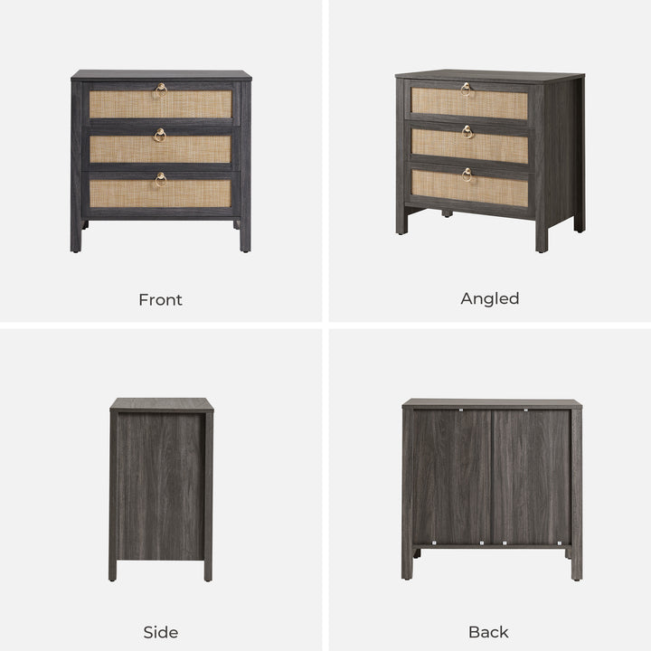 Terra Black Nightstand with 3-Drawer