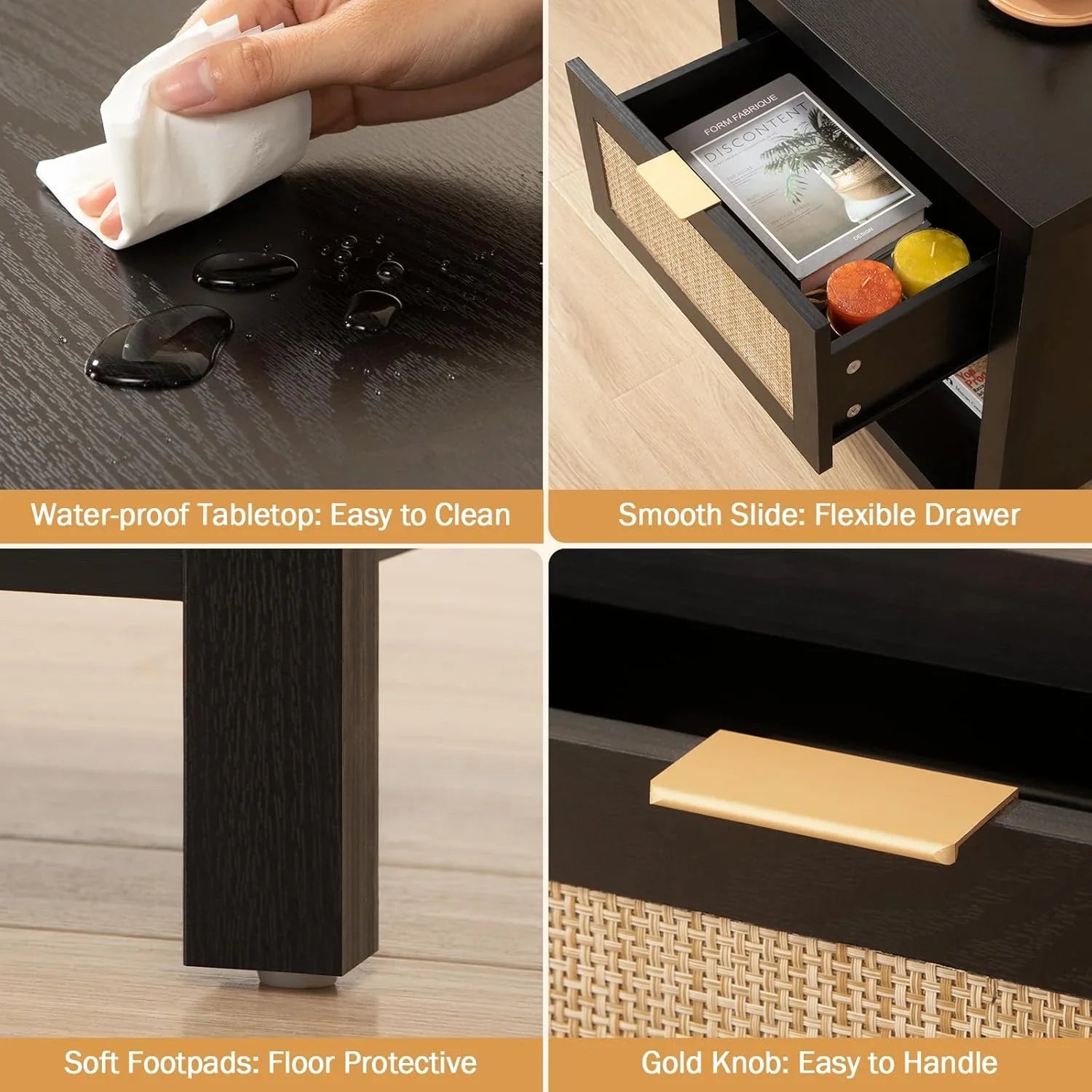 Black Boho Style Nightstand