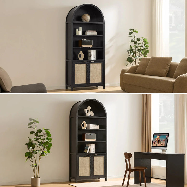 Savanna 84'' Tall Arched Bookcase with Storage, Set of 2