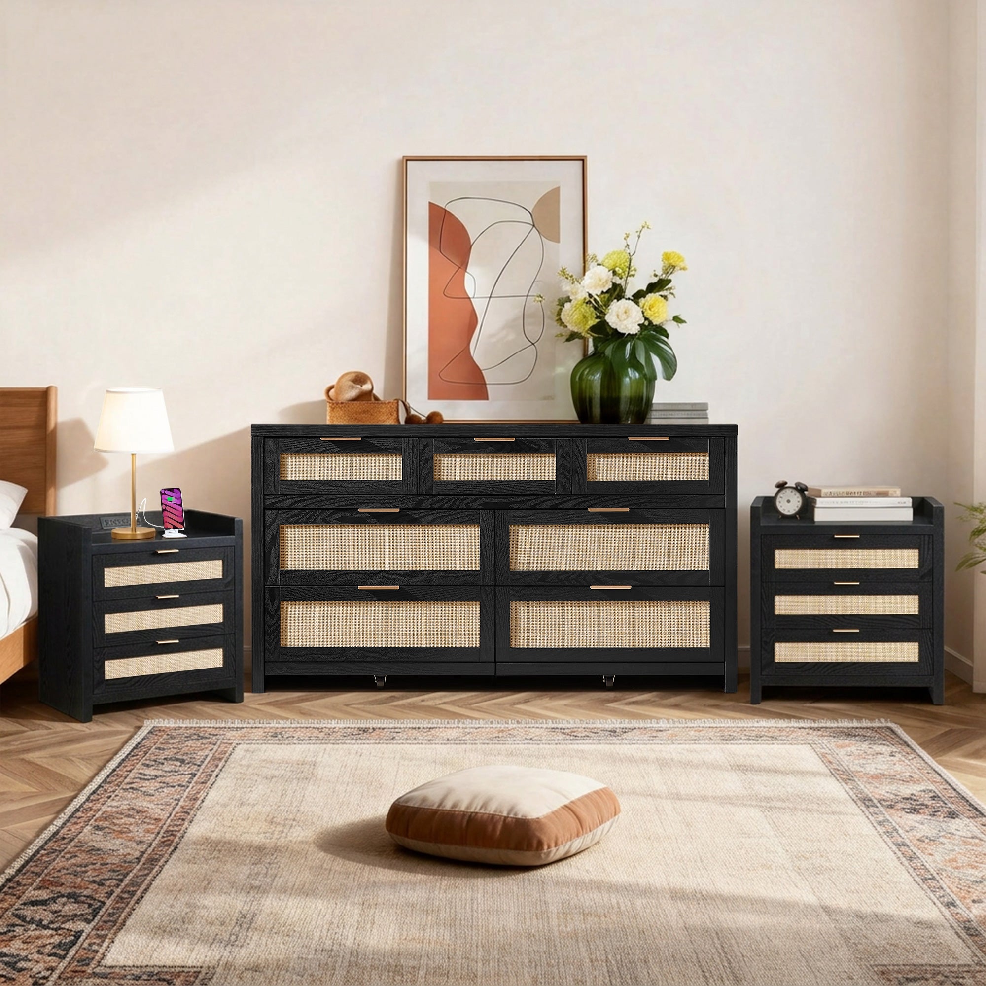 Savanna Rattan Dresser and Nightstands Set
