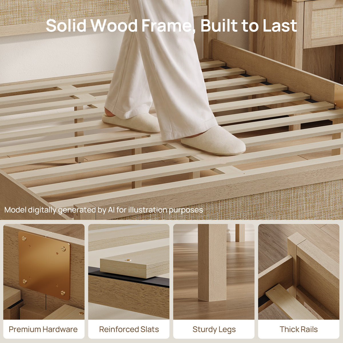 Savanna Rattan Bed Frame, Queen Size