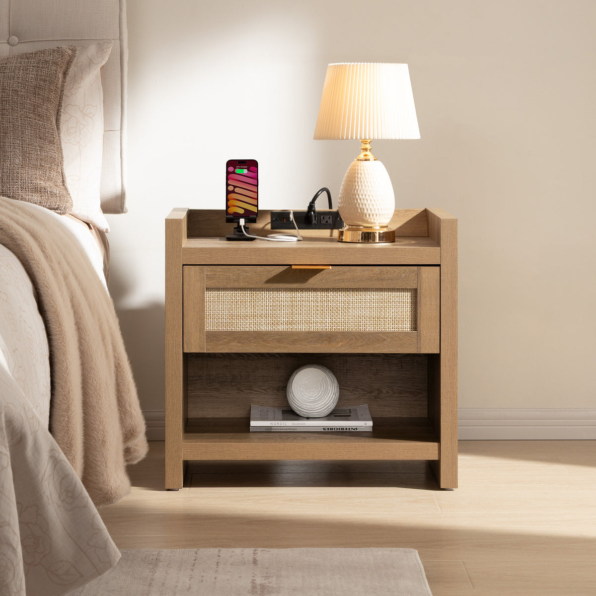 Savanna Nightstand with Charger and Dresser Set