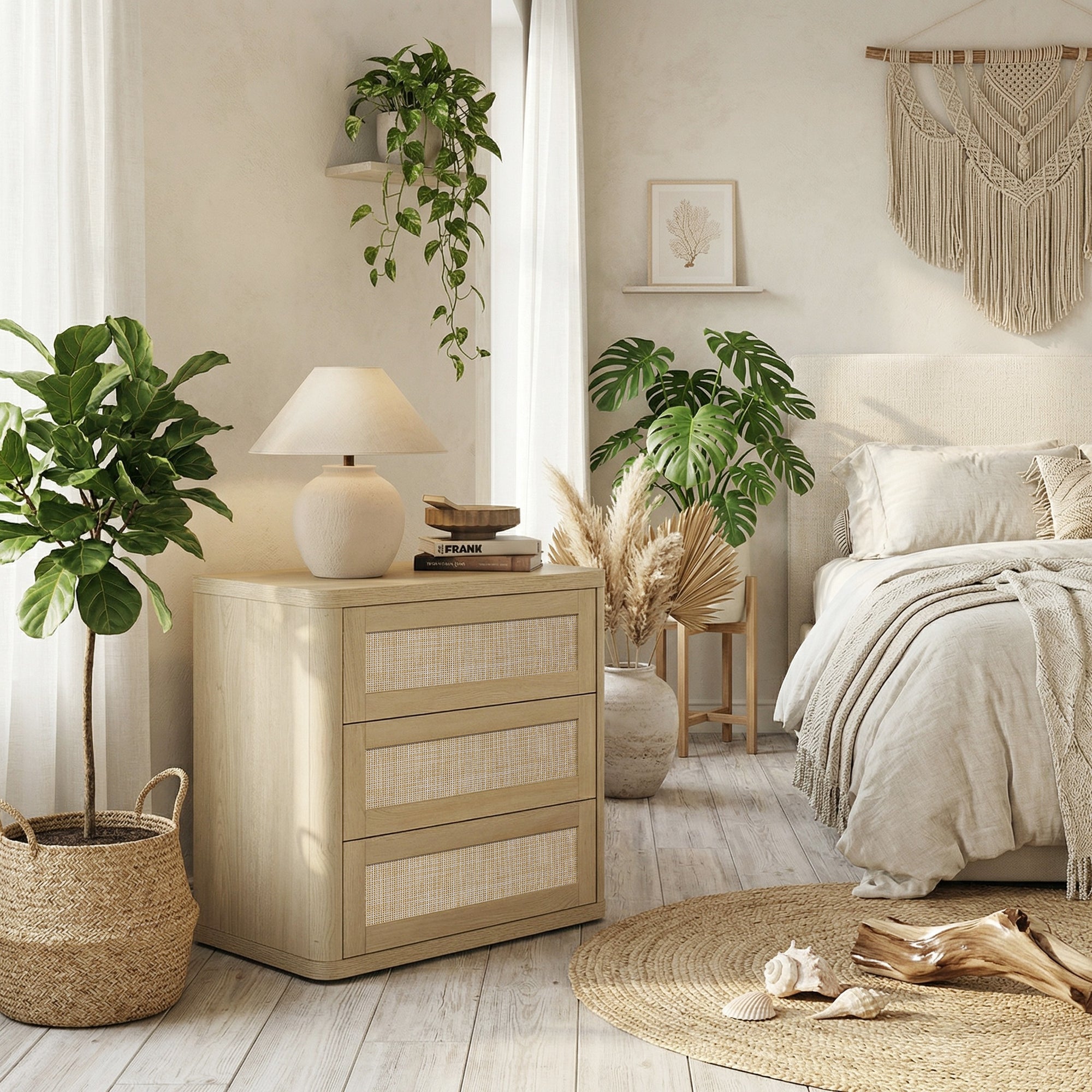 Zura Rattan Dresser and Nightstands Set, Boho Bedroom Storage – SICOTAS