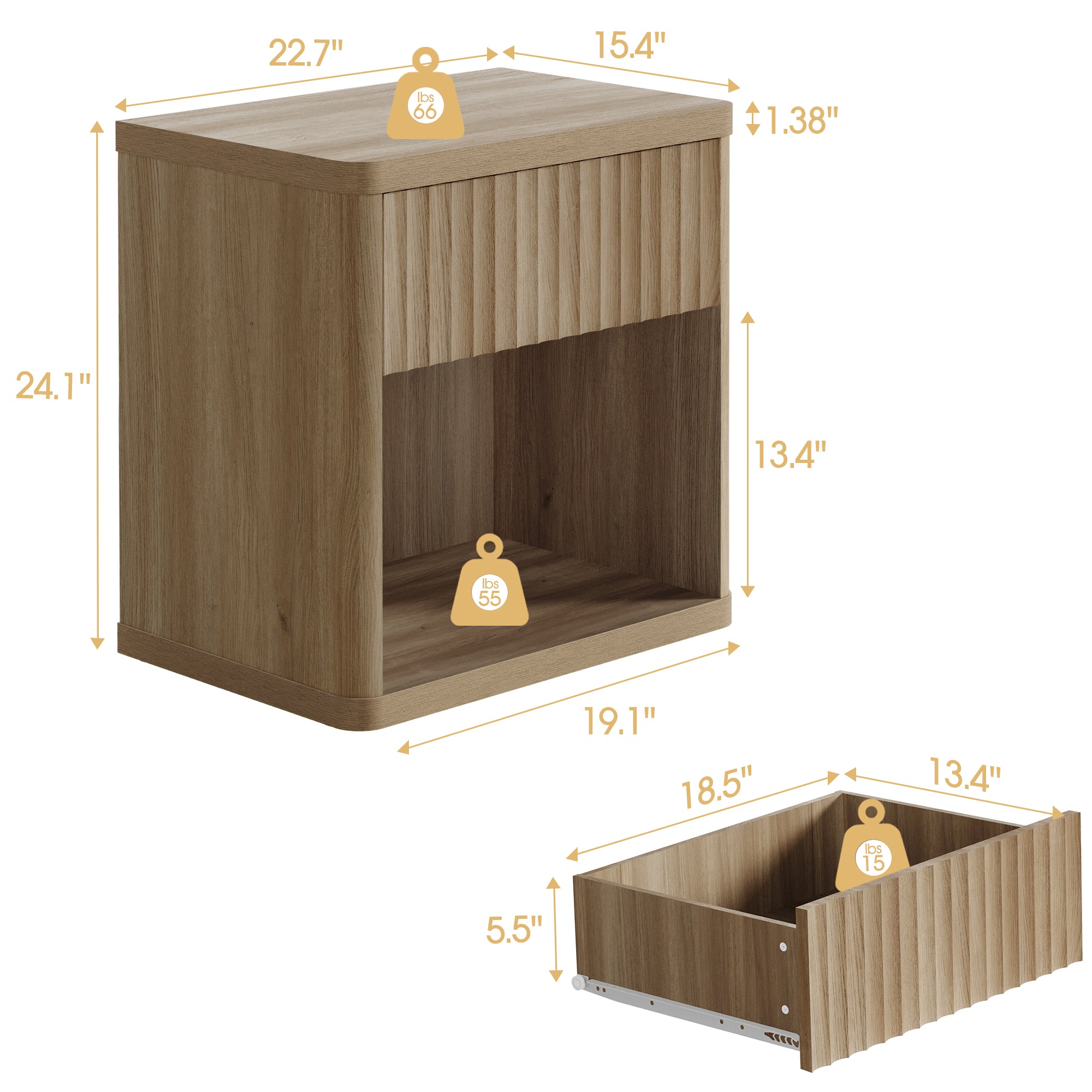 Cas Night Stand with Storage, 24.1 Inch Tall