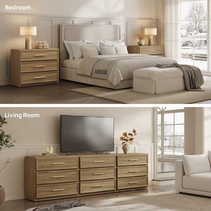 Crescent 31.3Inch Wide Nightstand with 3 Drawers - 3 Pieces - Walnut Brown