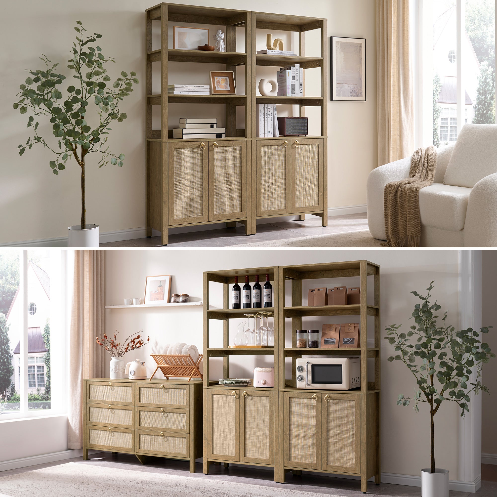 Terra Modern 2-Door Bookshelf, Large Storage