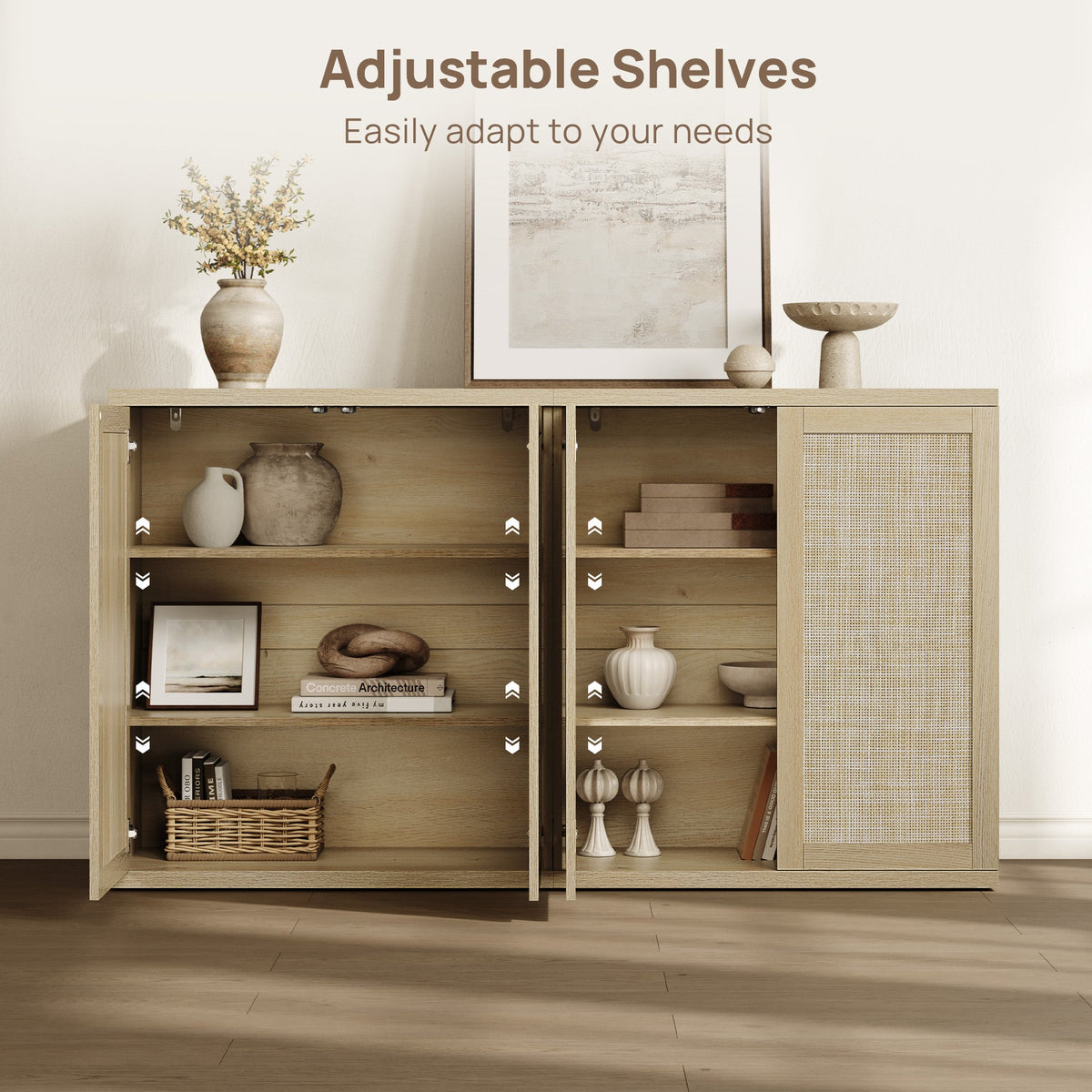 Zura 2-Door Buffet Cabinet, Large Storage - Amber Oak - 1 Piece