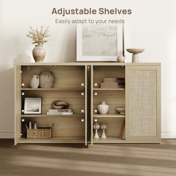 Zura 2-Door Buffet Cabinet, Large Storage - Sand Oak - 3 Pieces