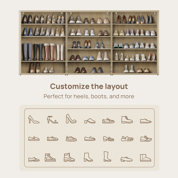 Zura Modern 3-Piece Rattan Shoe Cabinet, 70 Pairs