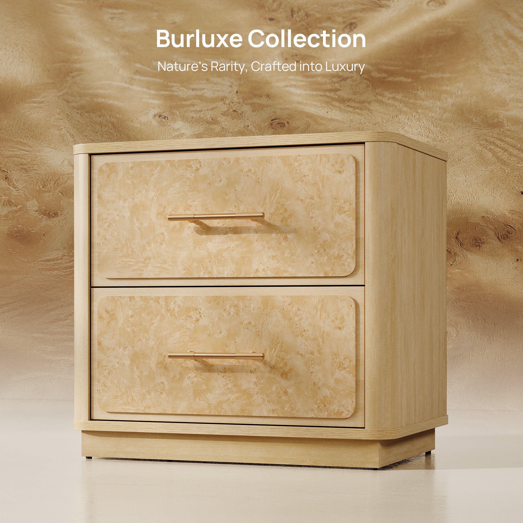 Burluxe Modern Nightstand with 2 Drawers, 25Inch Wide