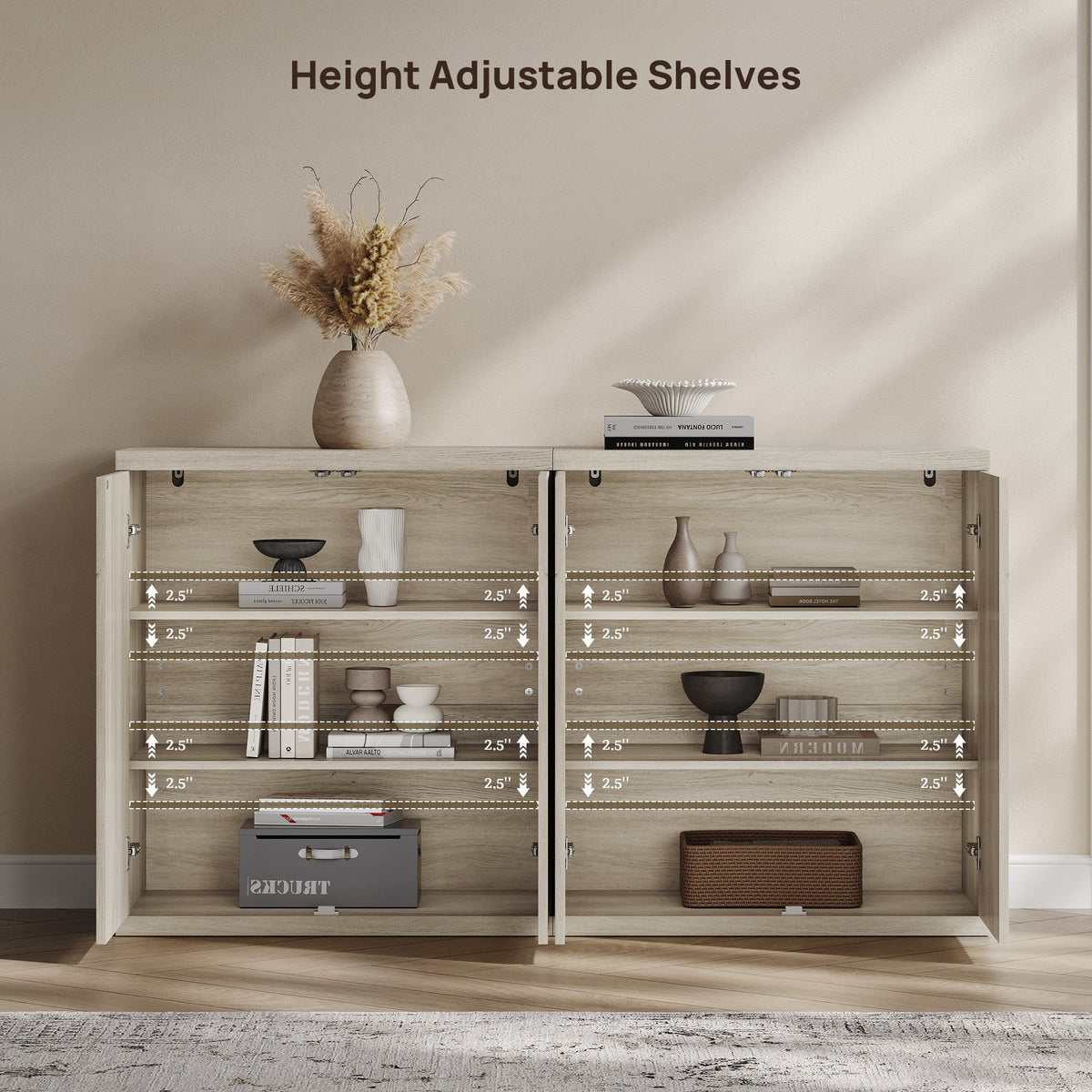 Stria Sideboard Cabinet with 2 Doors, Set of 2