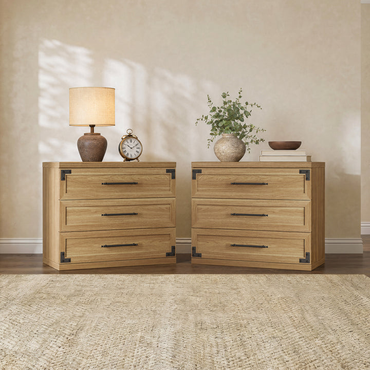 Willow 3-Drawers Nightstands Set, 25.5 Inch Tall