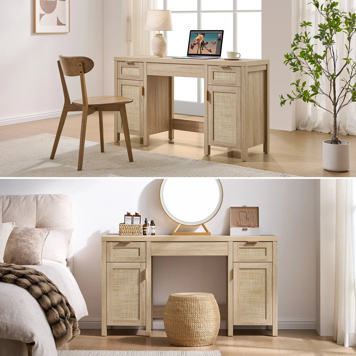 Savanna Makeup Vanity with Storage, Set of 2