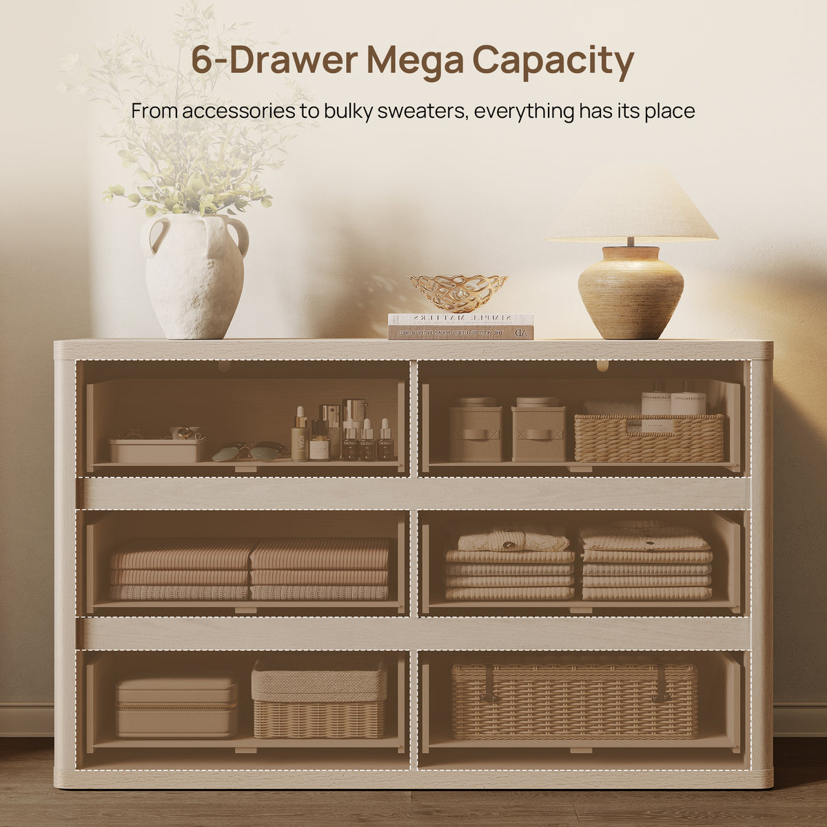 Cas Modern Handleless Dresser with 6 Drawers