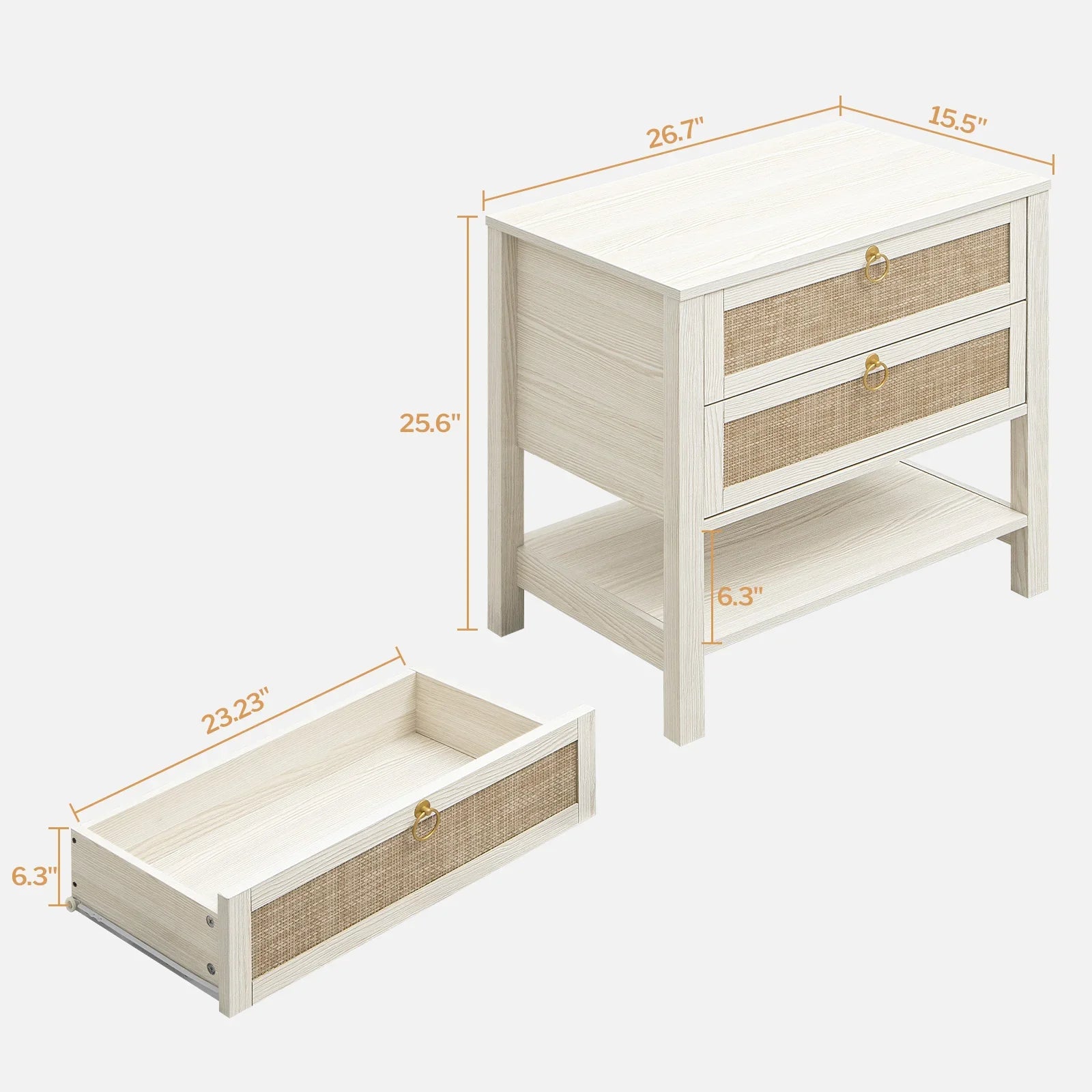 Terra 6 Drawers Dresser And White Cream Oak Nightstands Sets