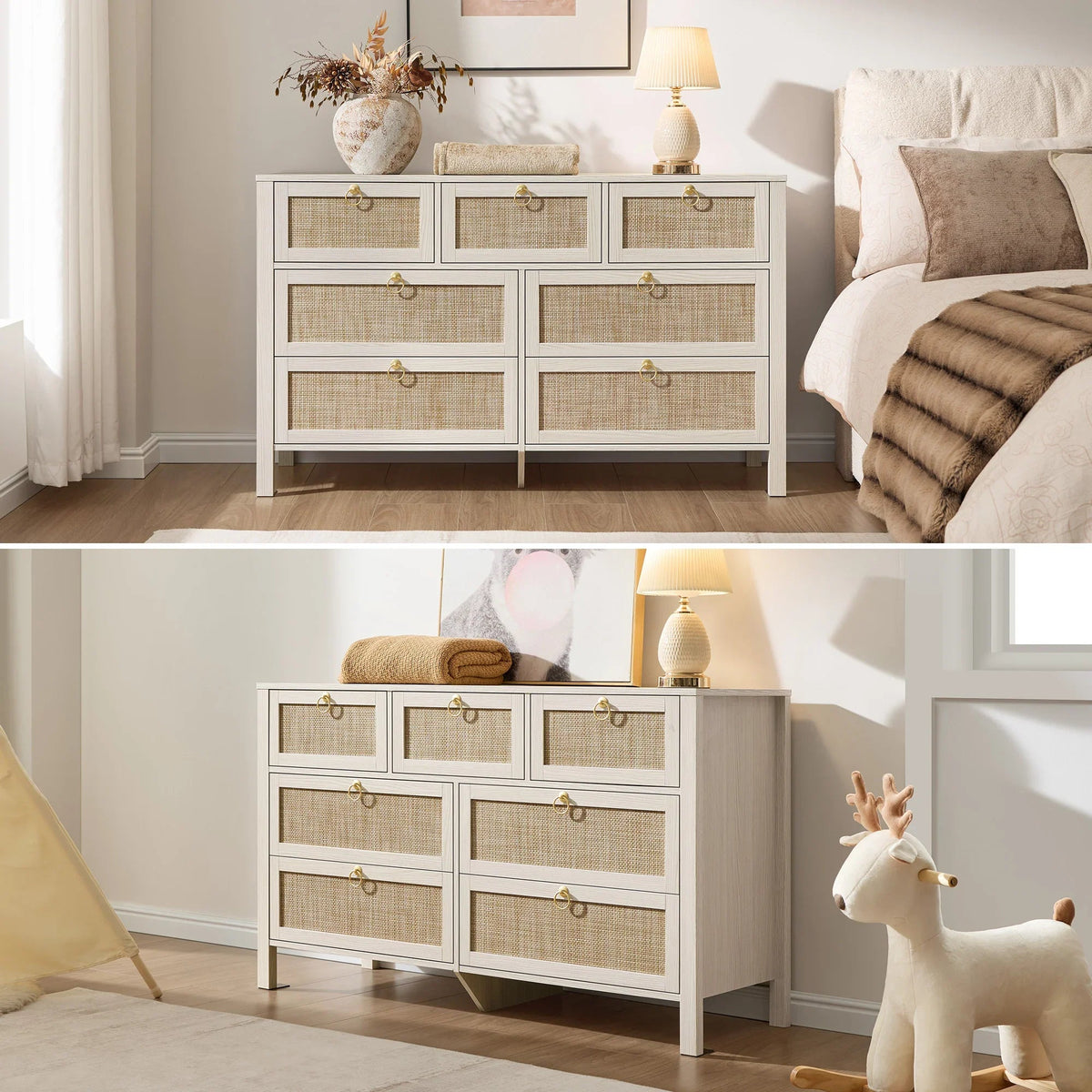 Terra White 7 Drawers Dresser, Set of 2