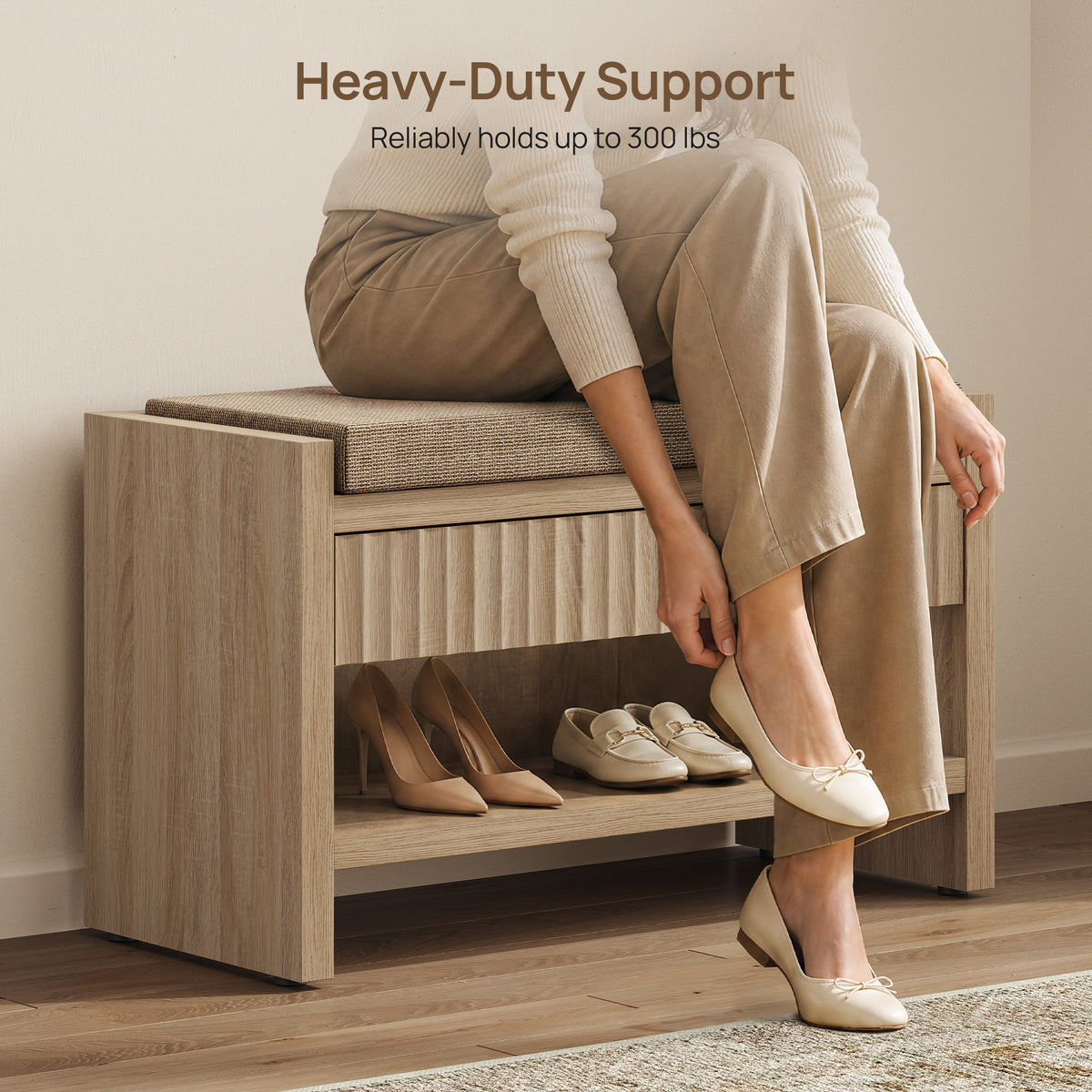 Prelude Upholstered Shoe Storage Bench for Entryway