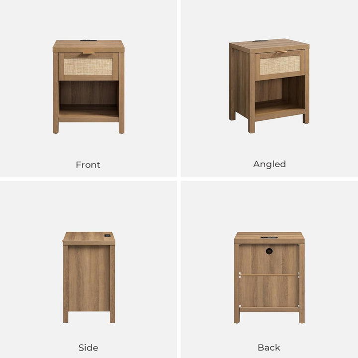 Savanna Rattan 1-Drawer Nightstand with Charging Station