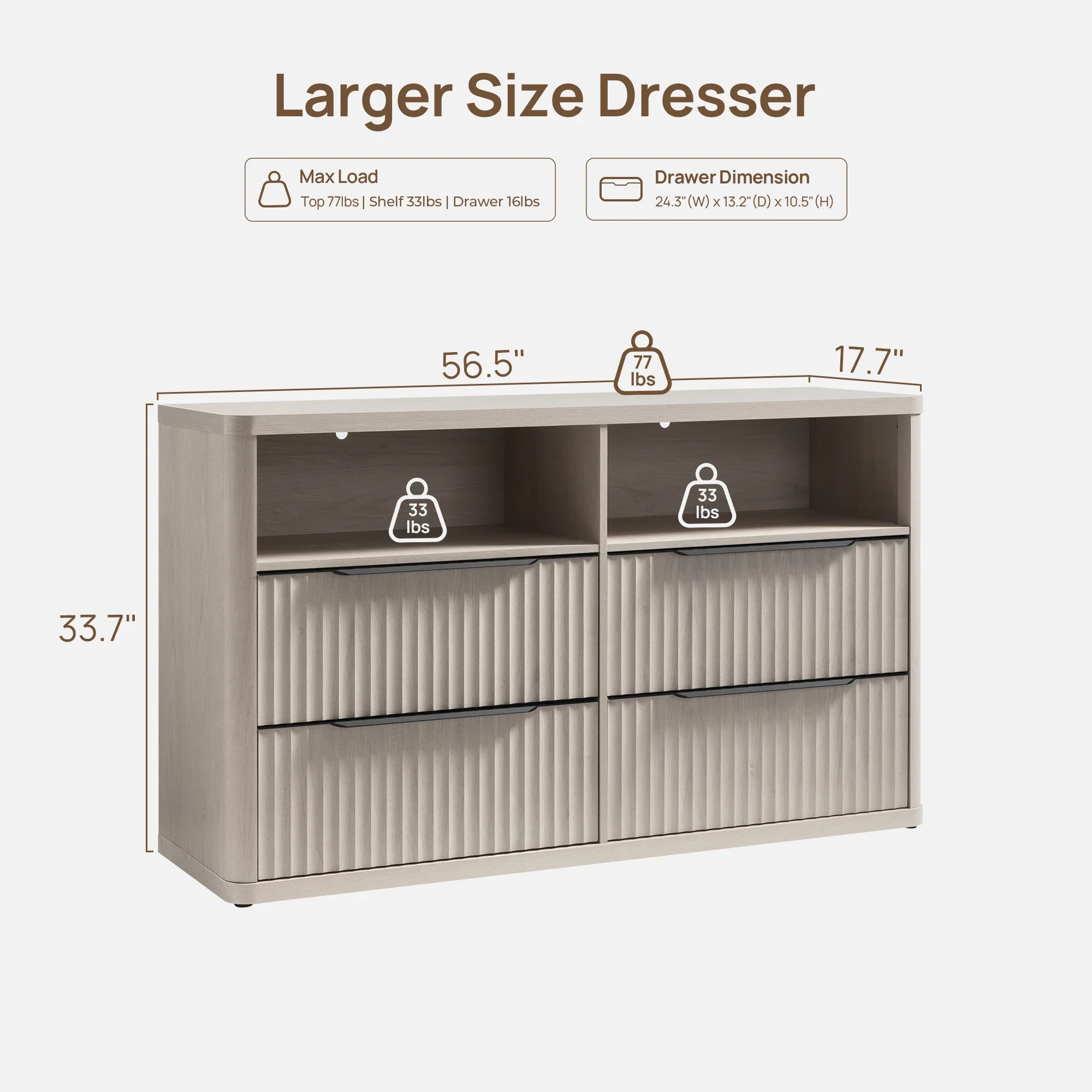 Cas 4 Drawer dresser with Open Shelf