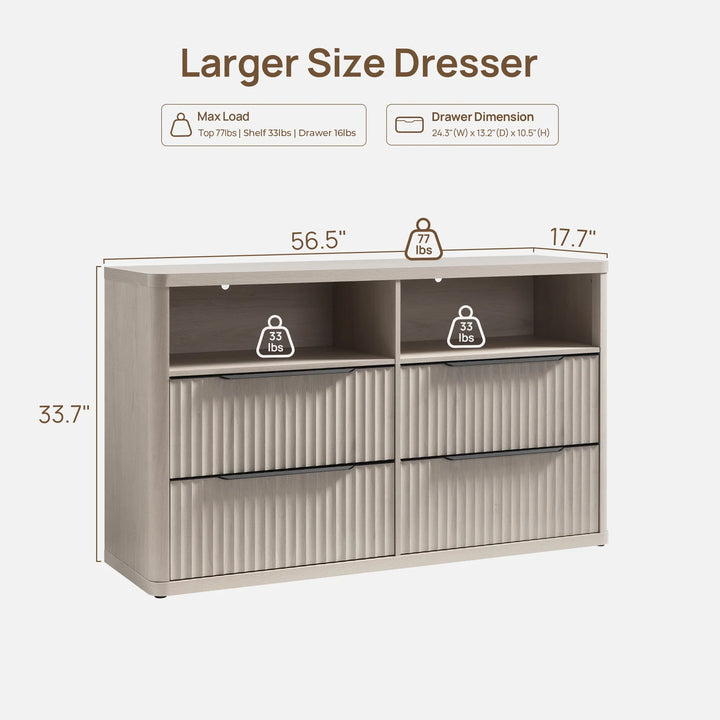 Cas 4 Drawer dresser with Open Shelf