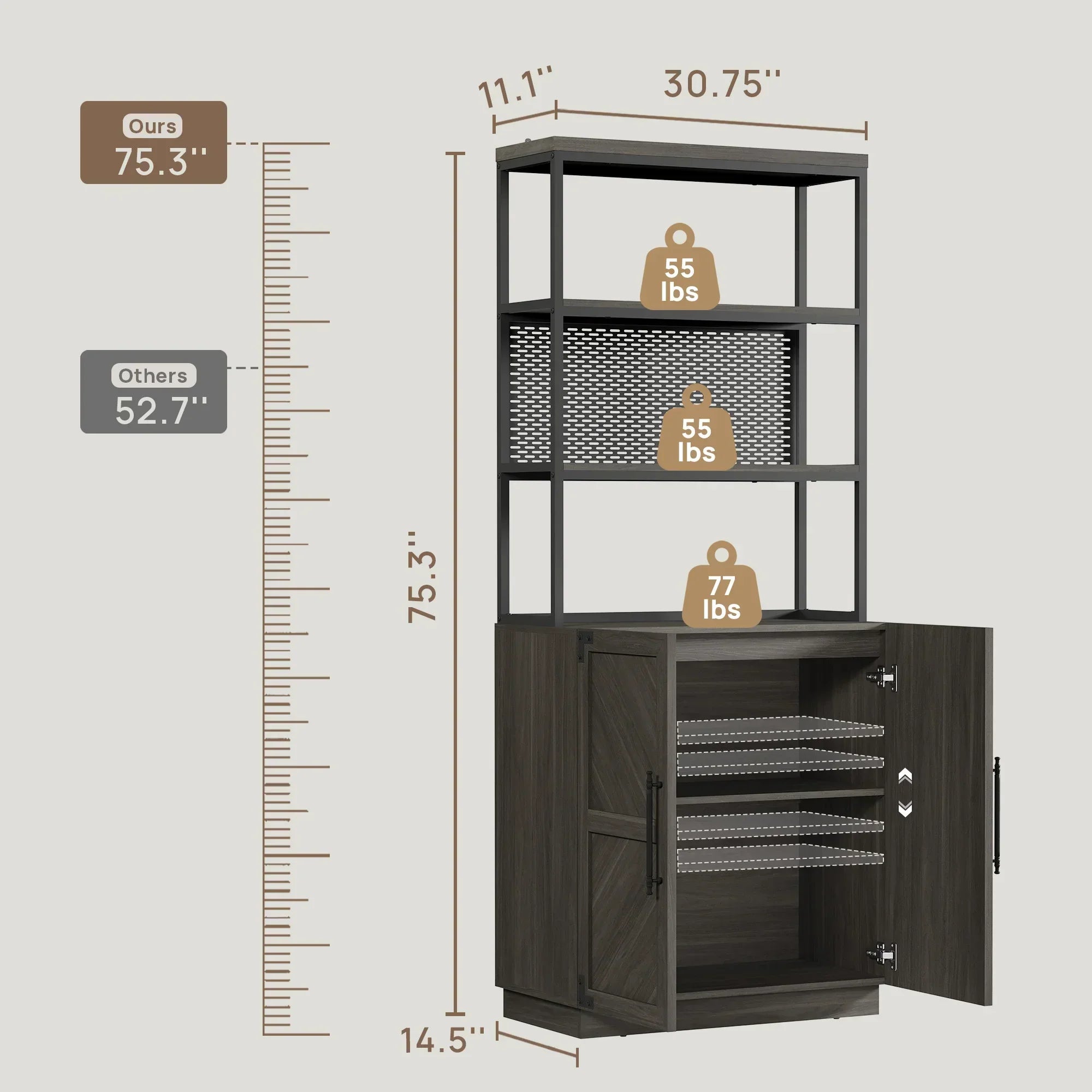 Willow 2 Doors Bookshelf, 75.3 Inch Tall