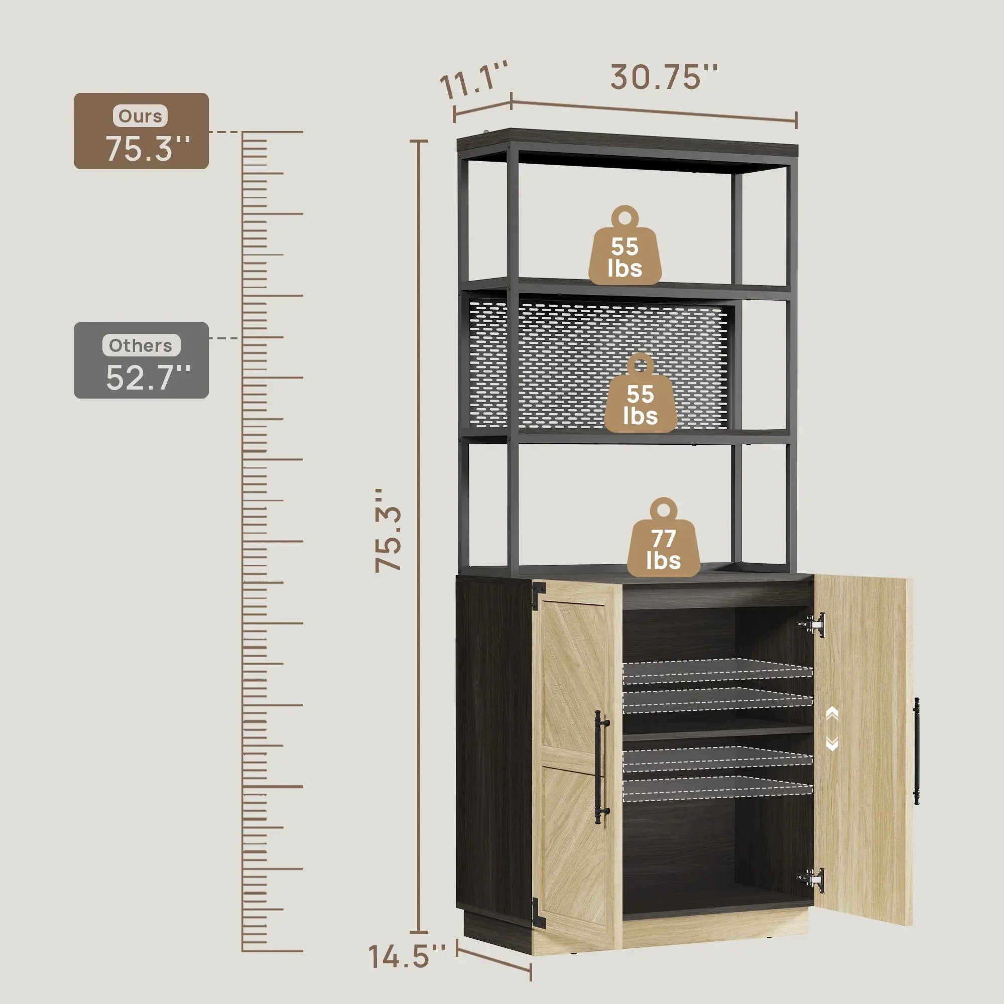 Willow 2 Doors Bookshelf, 75.3 Inch Tall