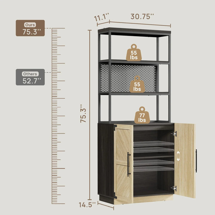 Willow 2 Doors Bookshelf, 75.3 Inch Tall