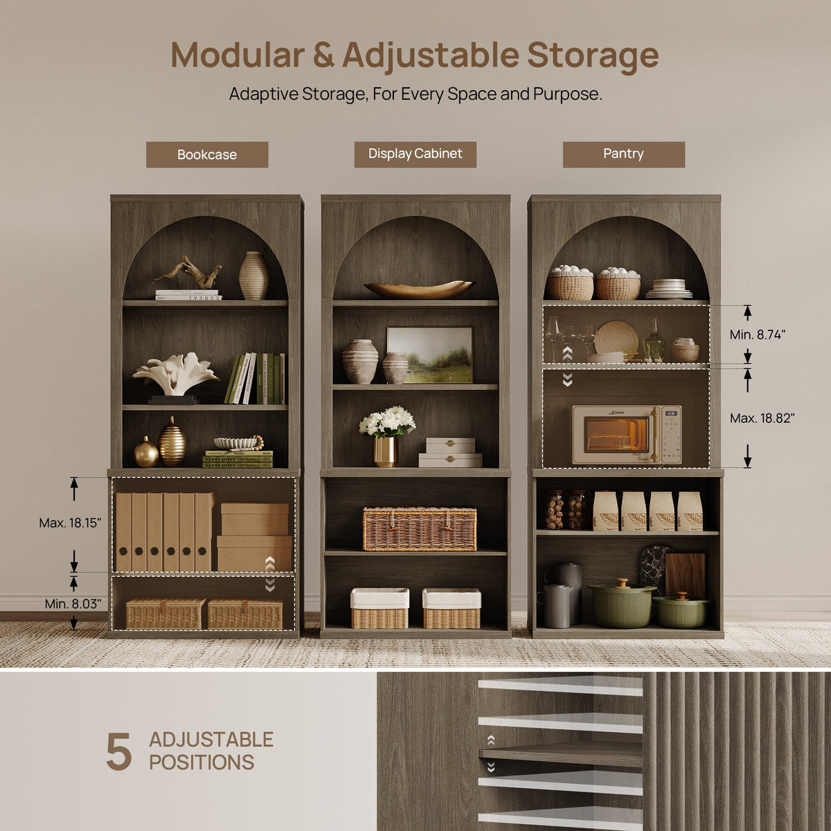 Stria Modern 2-Door Arched Storage Bookcase