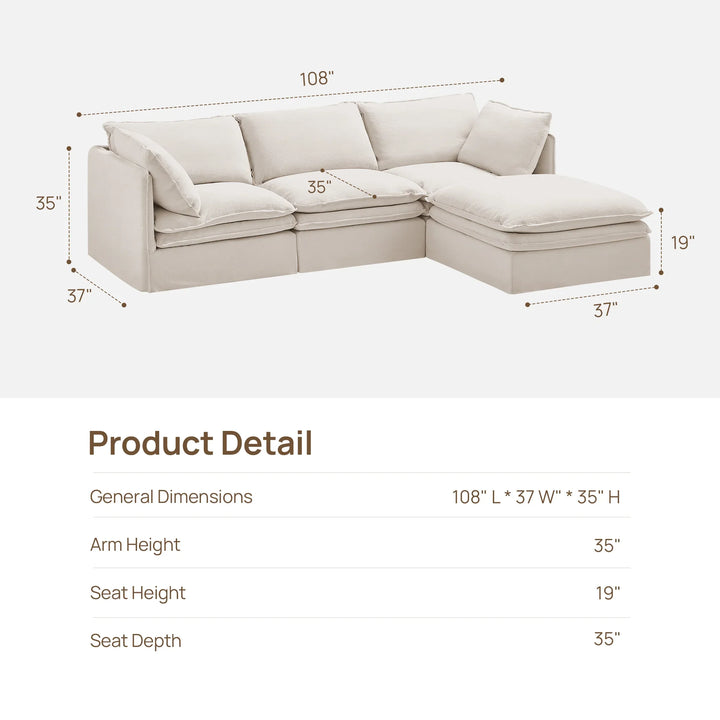 Eira L-Shape Sofa of 3 Seaters with Ottoman