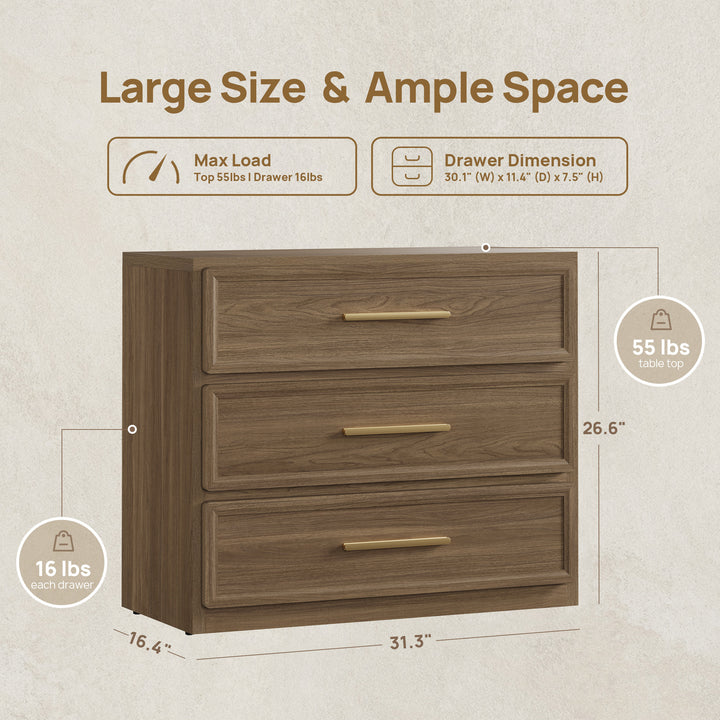 Crescent 3-Drawer Nightstand for Bedroom, Set of 2