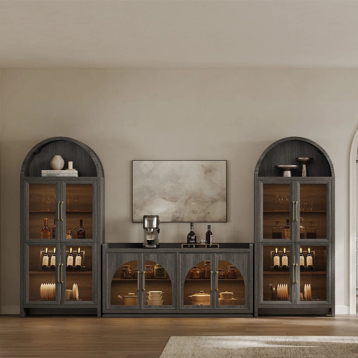 Helio Display Cabinet with Glass Door, Set of 3