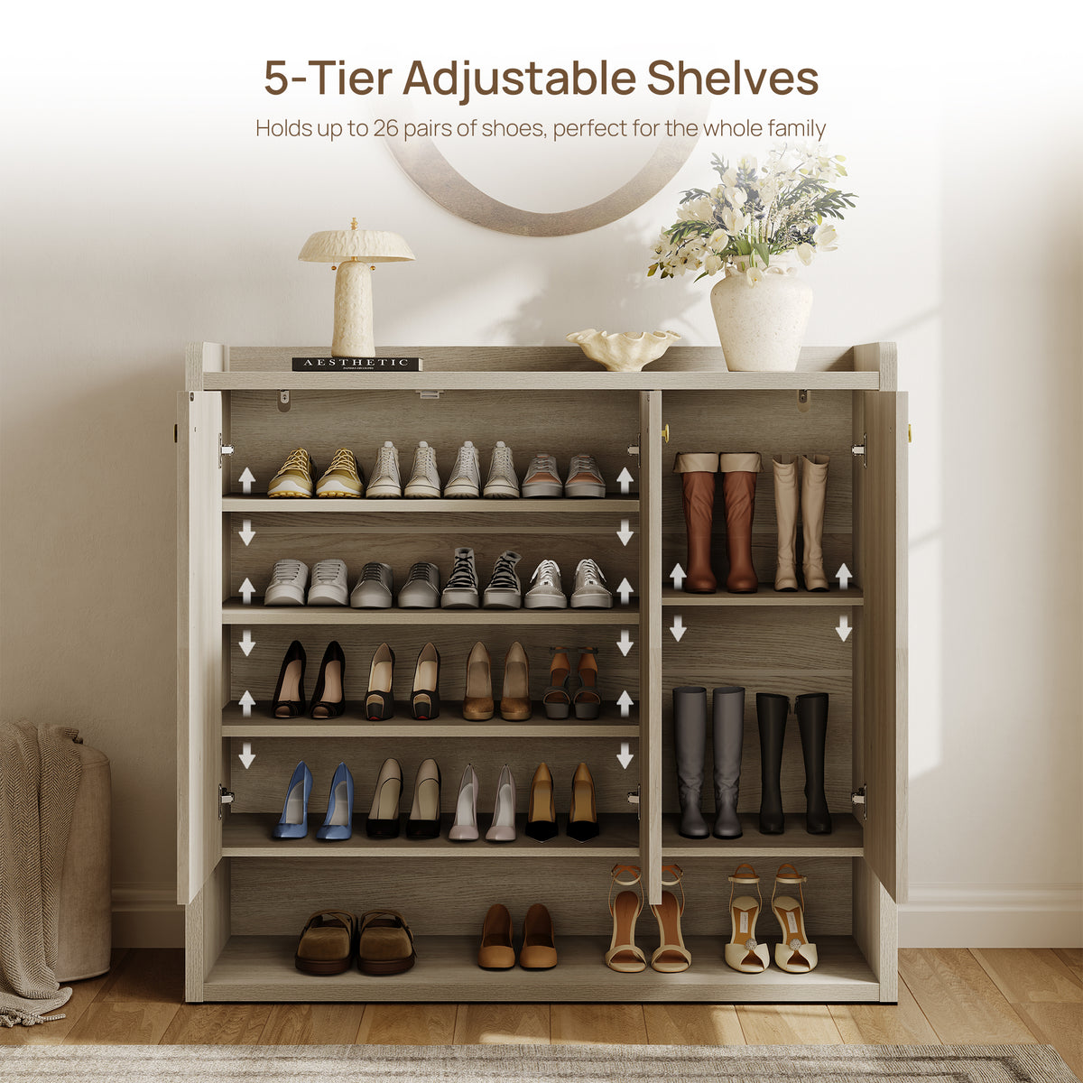 Helio 3 Doors Shoe Cabinet, Holds 26 Pairs