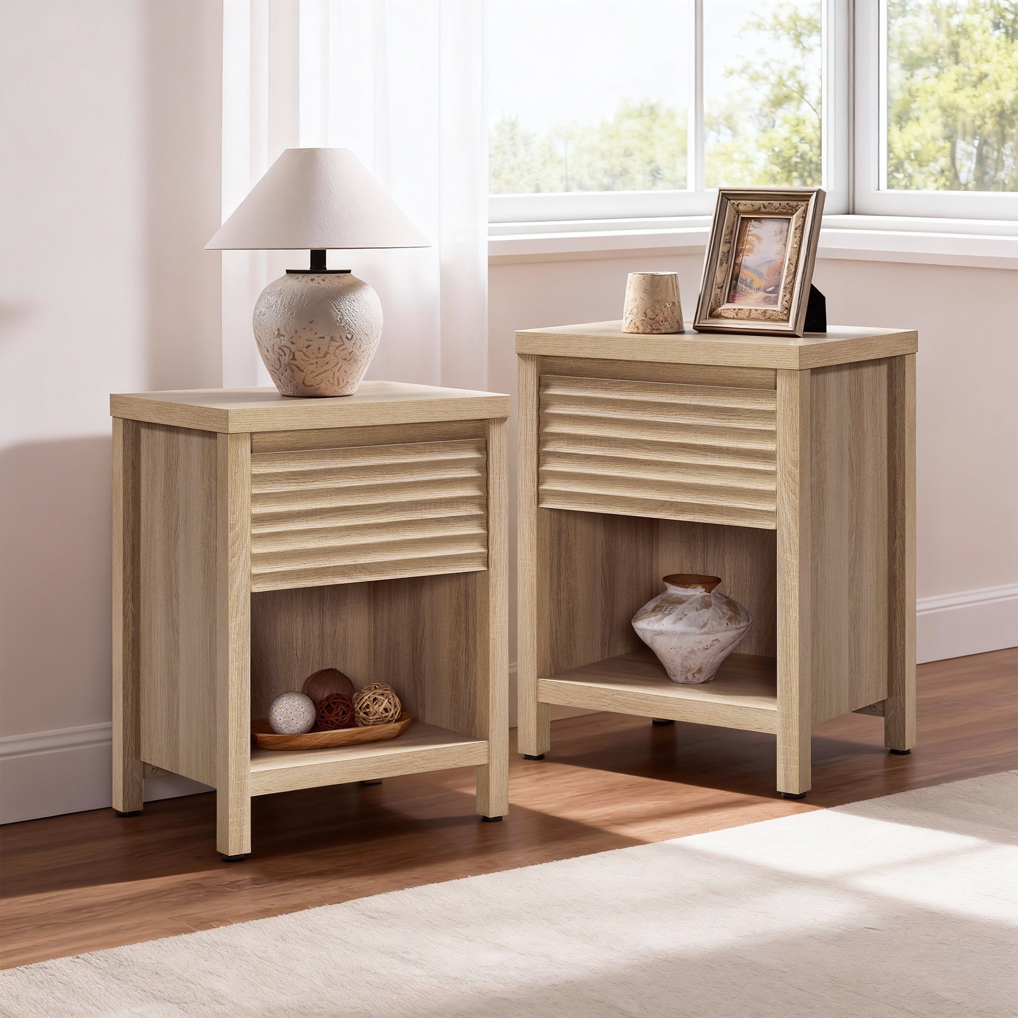 Prelude Wave-Pattern Nightstand with Drawer