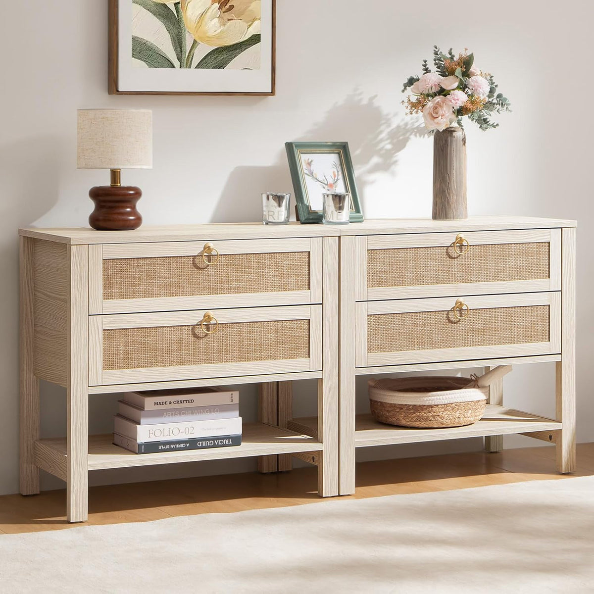 Terra Nightstand with 2 Drawers, Set of 2