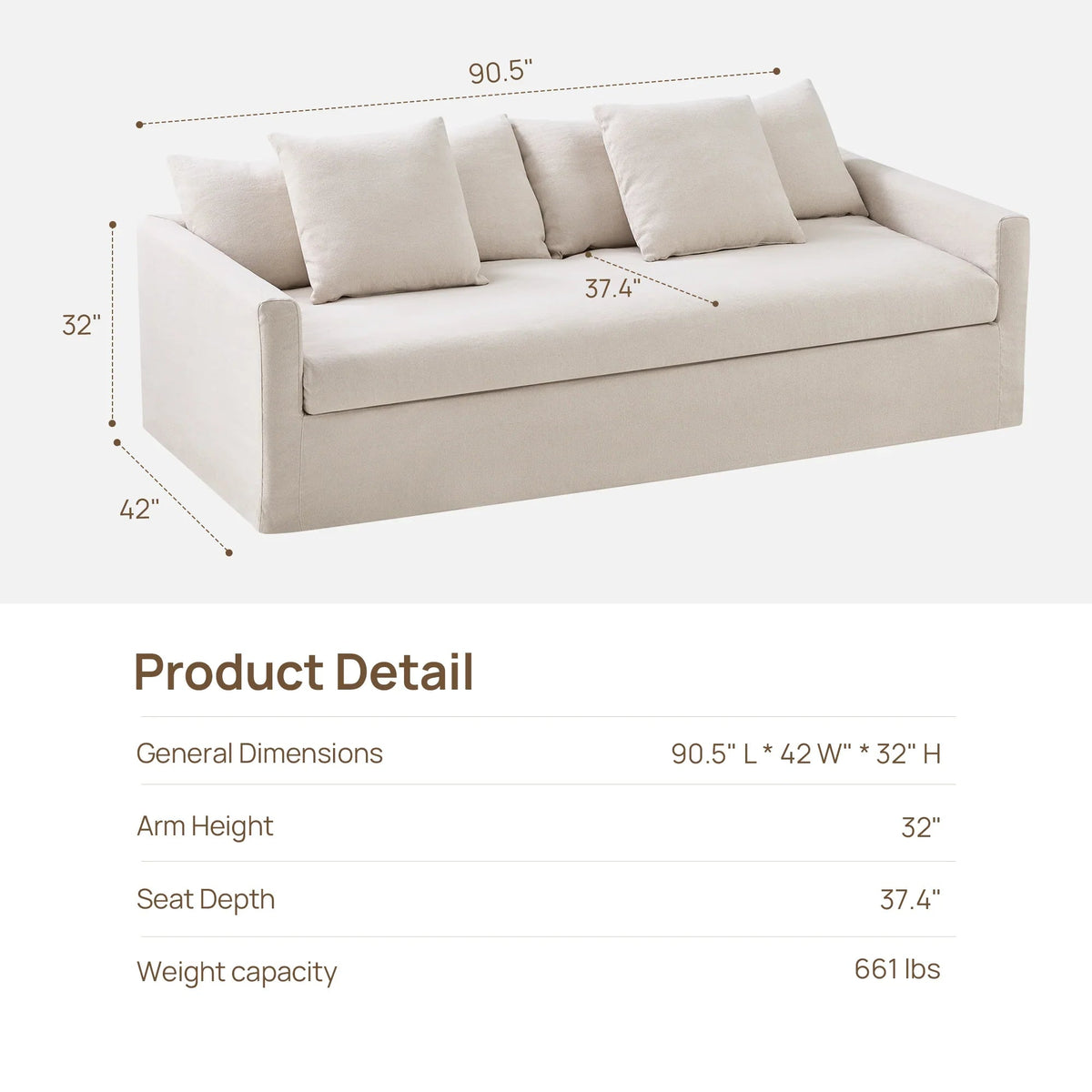 Eira Feather-Down Cushion Sofa, Deep Seat