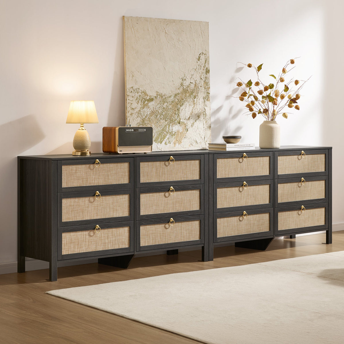Terra Black Dresser, 6 Drawers, Set of 2