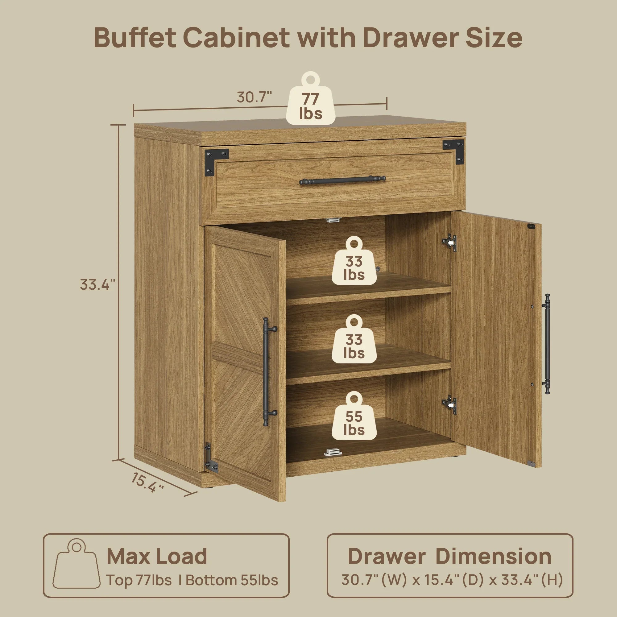 Willow Sideboard with 1 Drawer and 2 Doors for Entryway