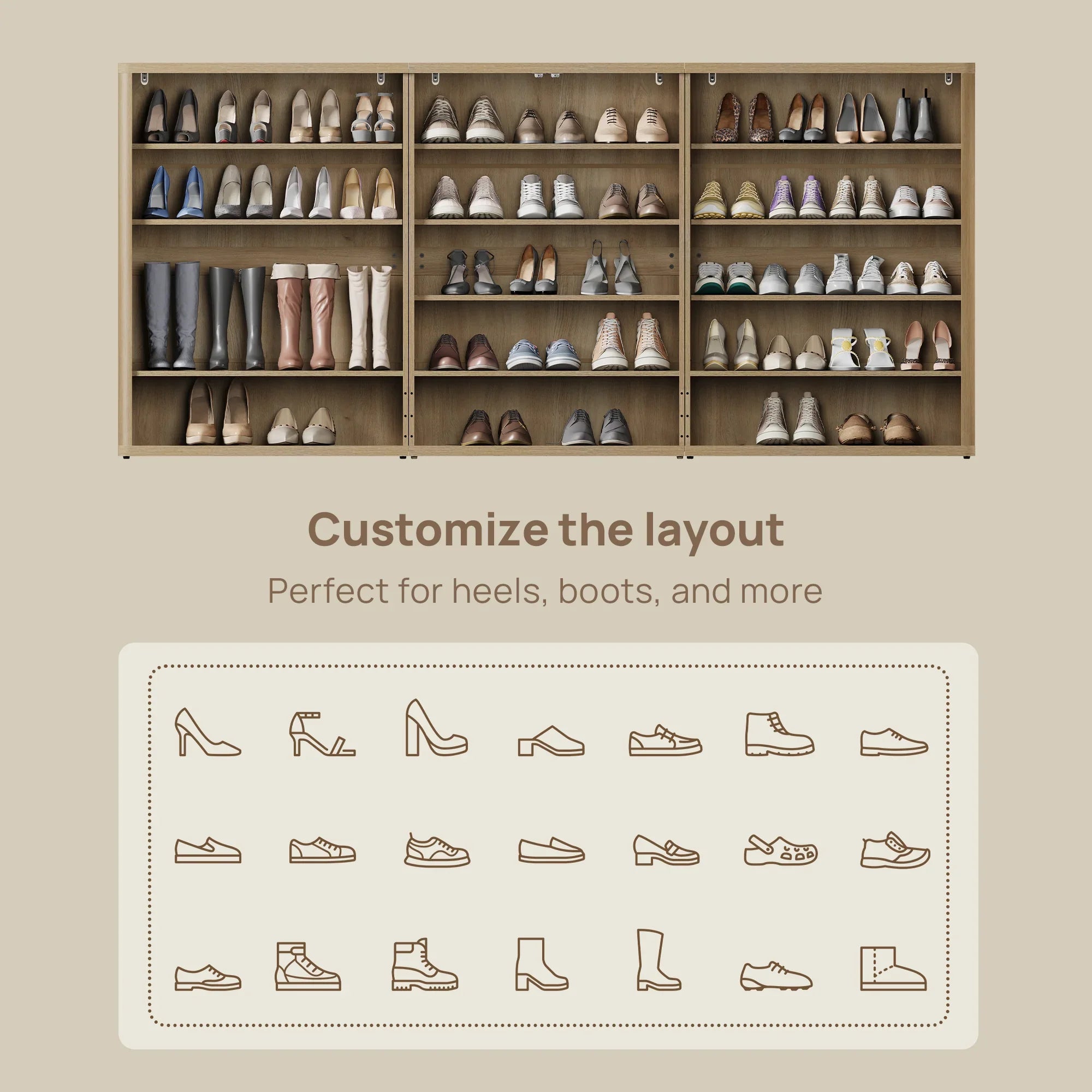 Zura Triple-Unit Shoe Cabinet, Holds 60 Pairs