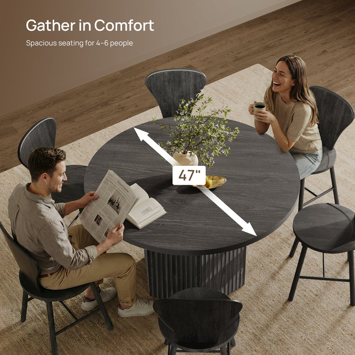 Cas Dining Table and Chairs Set for 6, Solid Wood - White Alder - 1 Table & 4 Chairs