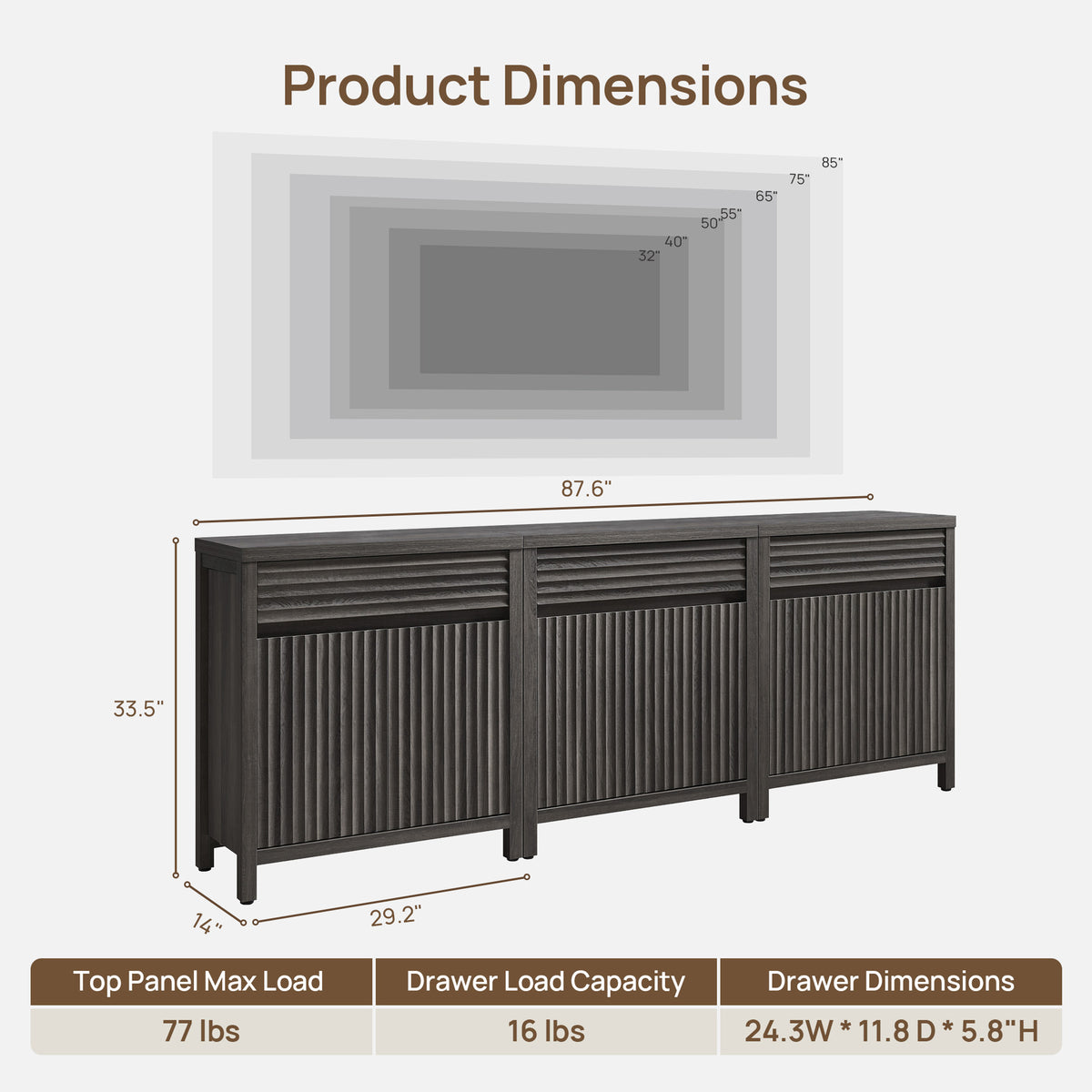 Prelude TV Stand with Drawer for 85'' TV
