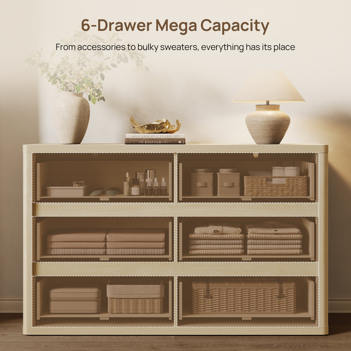 Cas 53.5'' Wide Chest of 6 Drawers for Bedroom