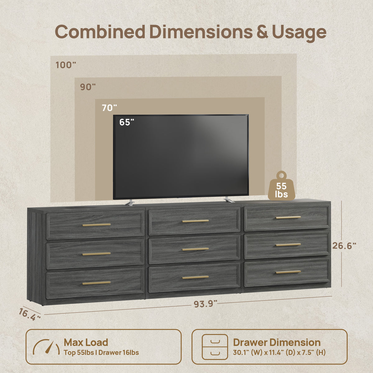 Crescent Modular Dresser with 9 Drawers