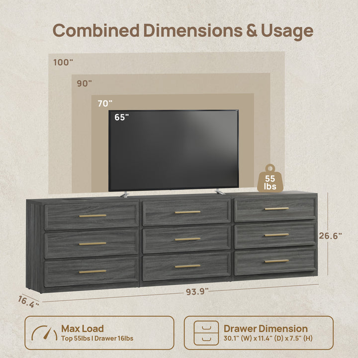 Crescent Modular Dresser with 9 Drawers