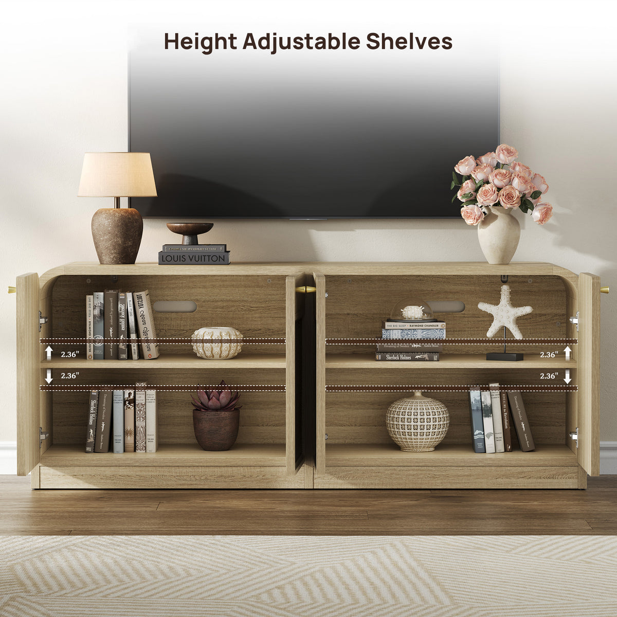 Crescent Rattan TV Stand with 4 Doors